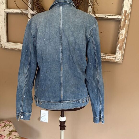 7 for all mankind mens denim trucker jacket size medium paint splatter distresse - Picture 4 of 9